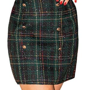 Cupshe Black Plaid Mini Skirt with Button Accents